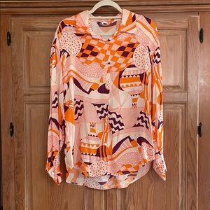 FRNCH Women's Geometric Button Down Shirt - Orange and Purple